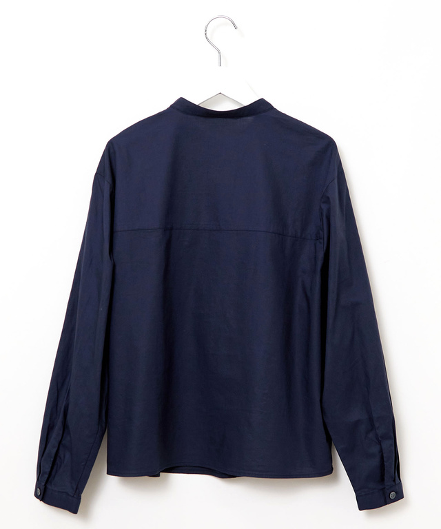 ギャザー デザイン バンドカラーブラウス