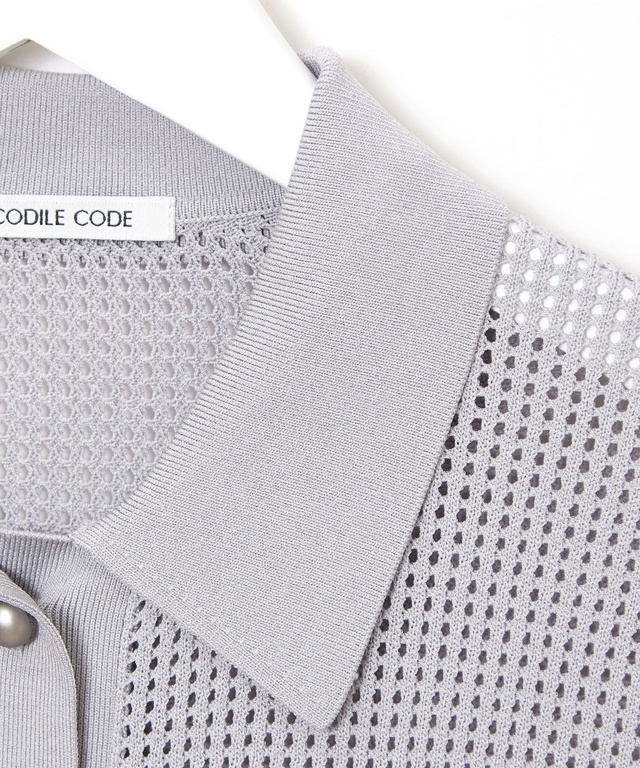 メッシュ編み ニット ポロベスト