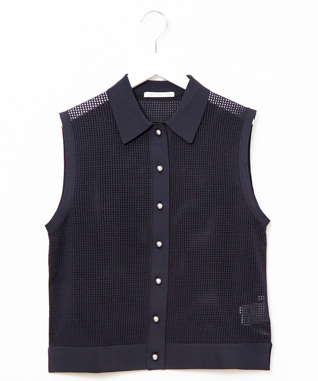 メッシュ編み ニット ポロベスト