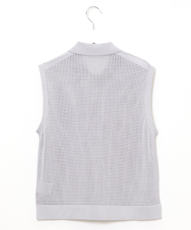 メッシュ編み ニット ポロベスト