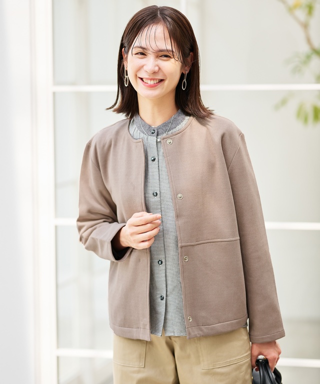 微起毛素材 ノーカラー ブルゾン