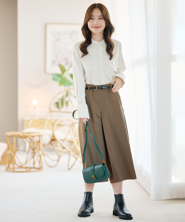 プリーツデザイン クロップド キュロット