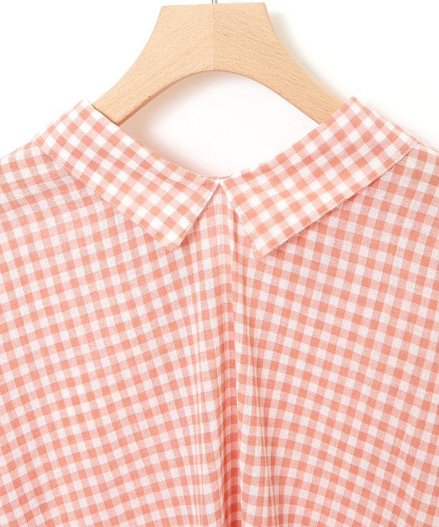 フロントギャザー チェック ブラウス