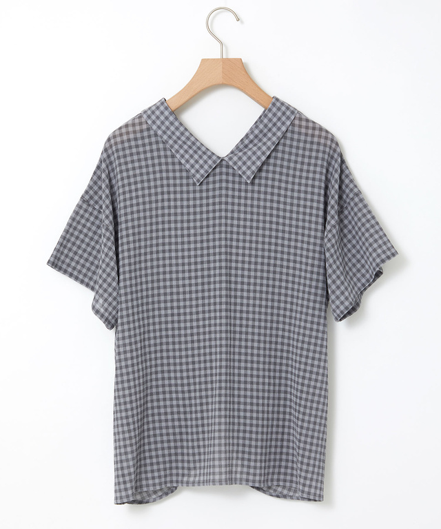 フロントギャザー チェック ブラウス