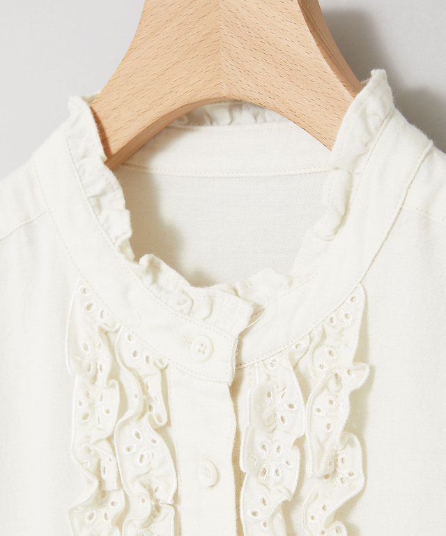 刺繍フリルデザイン 長袖 ブラウス