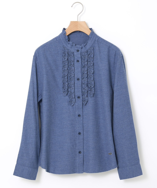 刺繍フリルデザイン 長袖 ブラウス