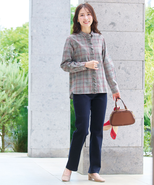 比翼フリル グレンチェック ブラウス