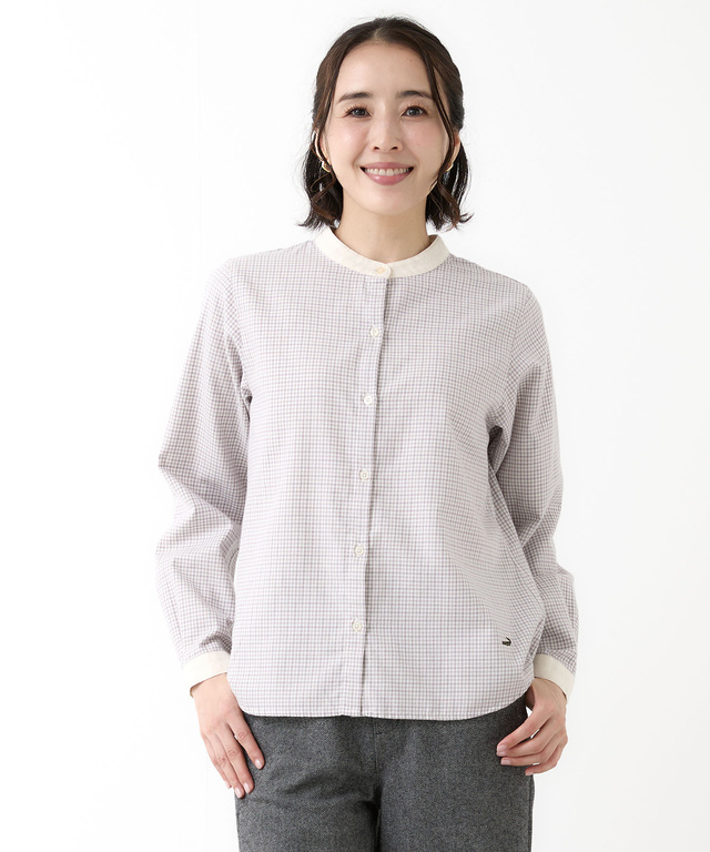 バンドカラー チェック柄 ブラウス