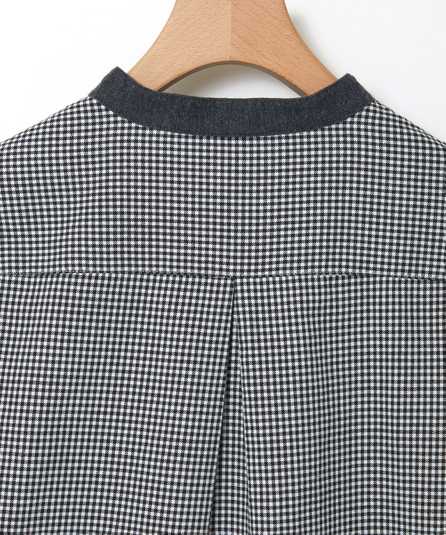 バンドカラー チェック柄 ブラウス