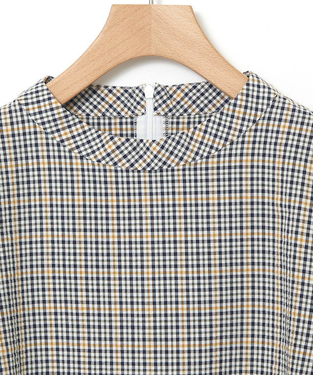 クロコダイルタータン サッカー 七分袖ブラウス