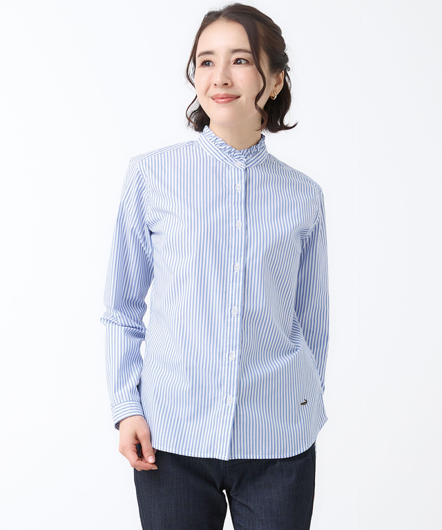 フリル襟 ストライプ ブラウス【オンラインショップ・一部店舗限定】