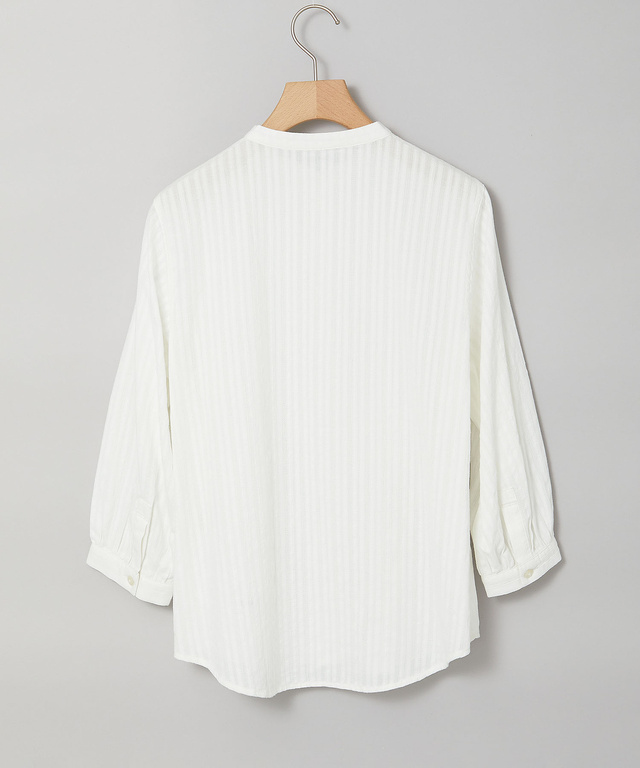 パナマストライプ バンドカラー ブラウス