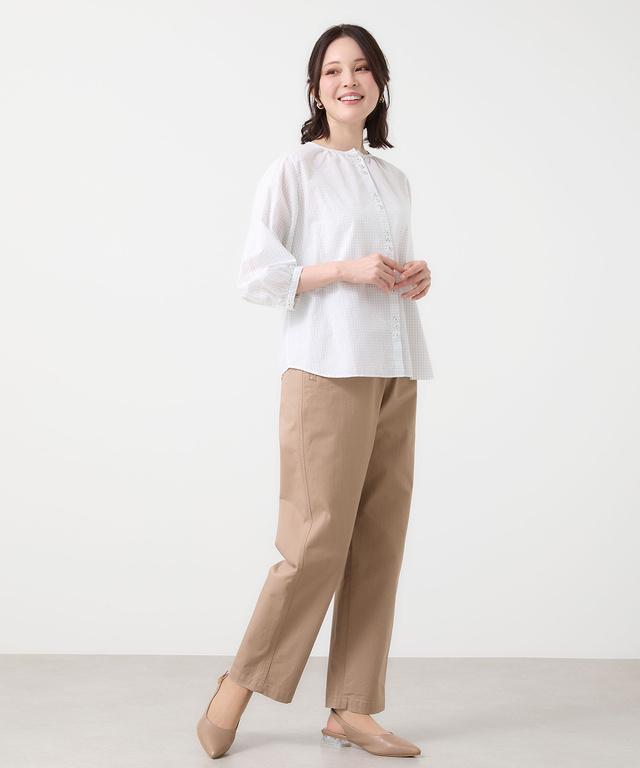 スノーコットン ミニチェック ブラウス【接触冷感】