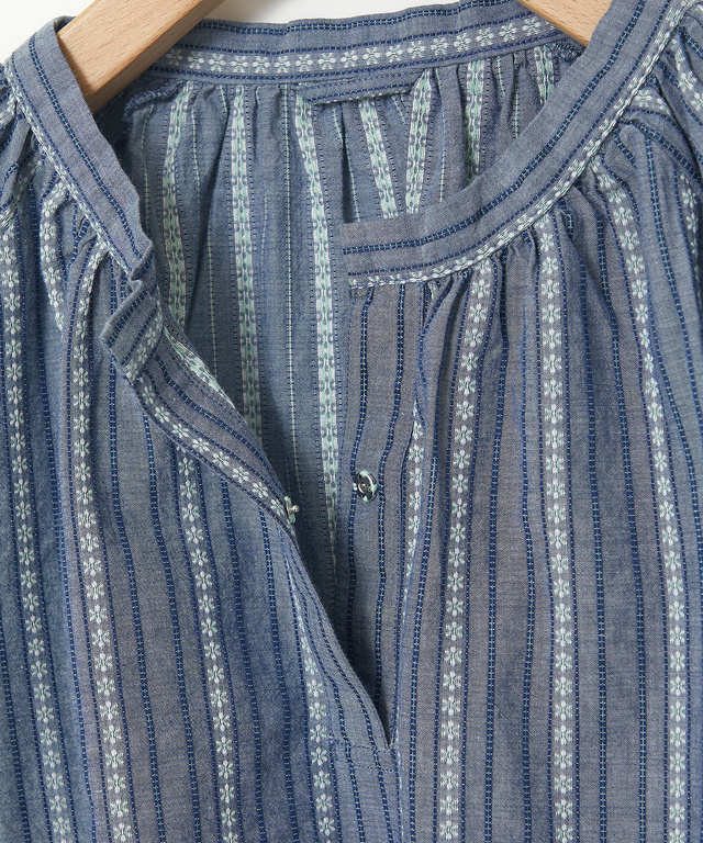 ジャカード スキッパー 七分袖ブラウス 