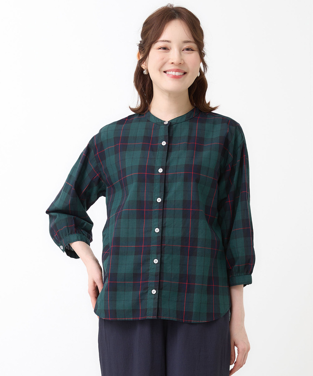 バンドカラー チェック ブラウス【オンラインショップ・一部店舗限定】