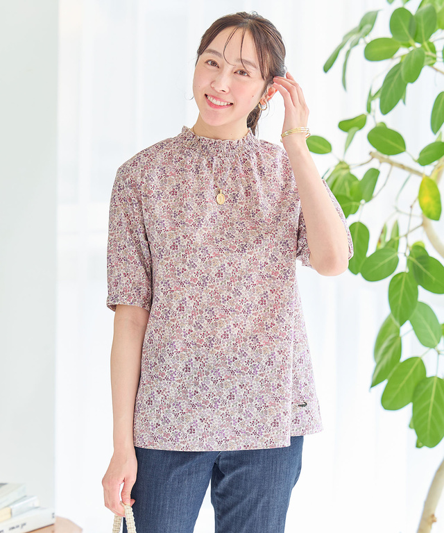 小花柄 シャーリング ブラウス【オンラインショップ・一部店舗限定】