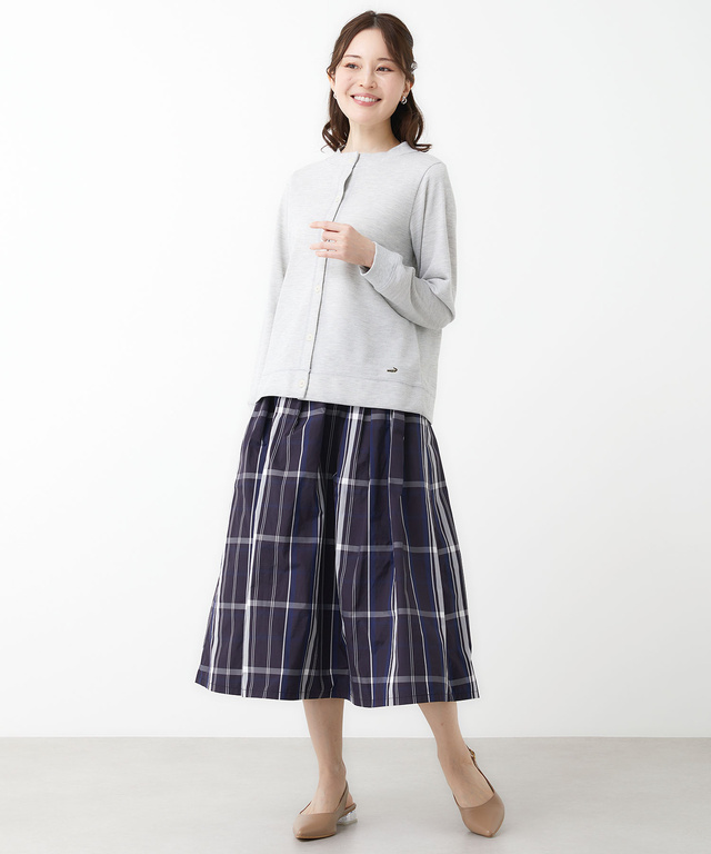 コットンブレンド ニット調 カットカーディガン