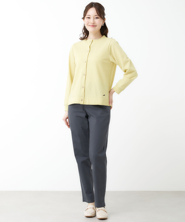 コットンブレンド ニット調 カットカーディガン