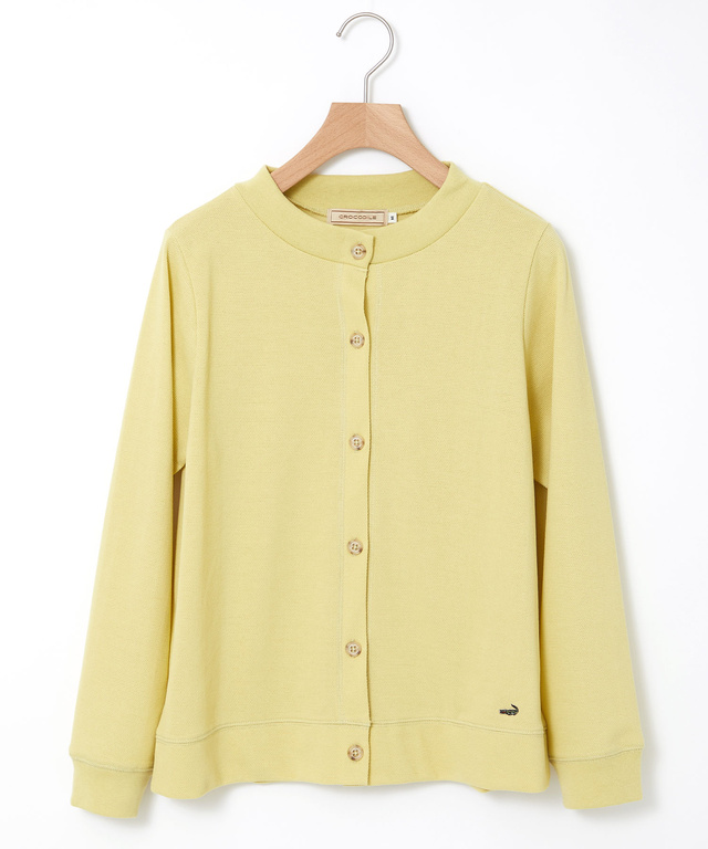 コットンブレンド ニット調 カットカーディガン