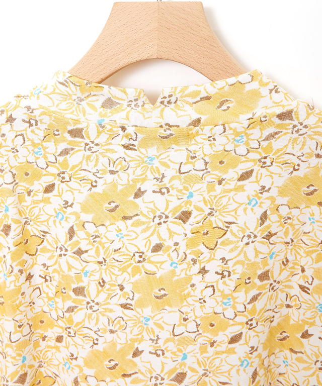 花柄 七分袖 ハイネックカットソー