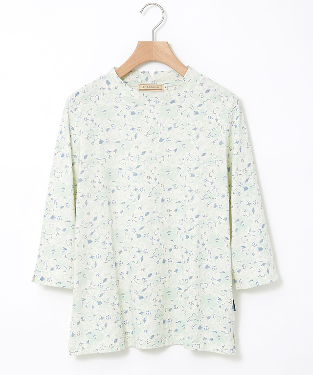 花柄 七分袖 ハイネックカットソー