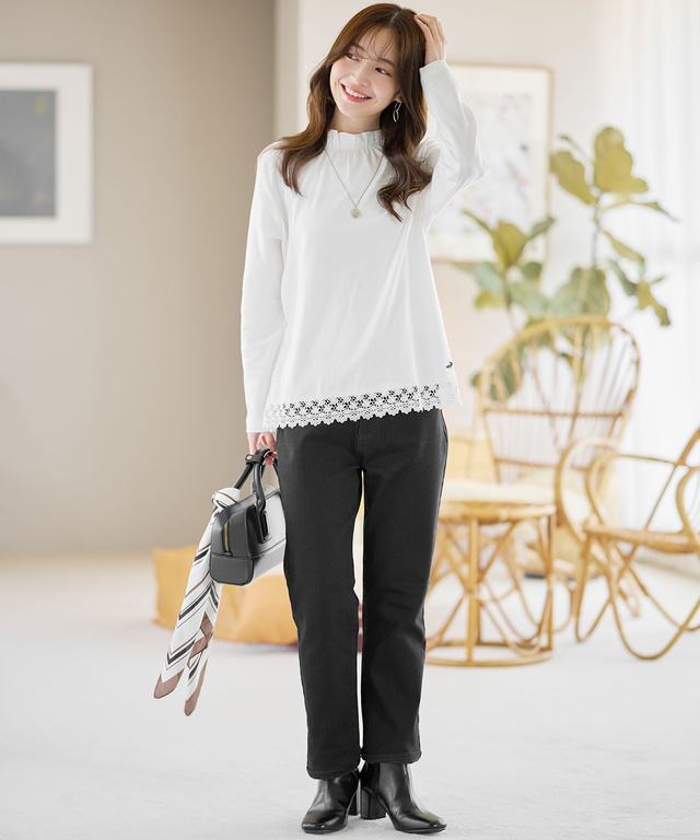 裾レース ハイネック プルオーバー