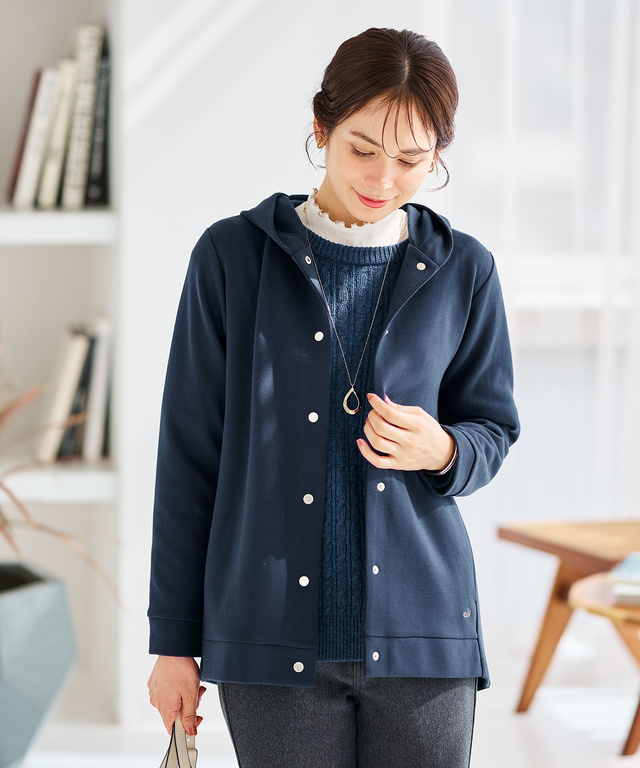  ボタン開き フード パーカー