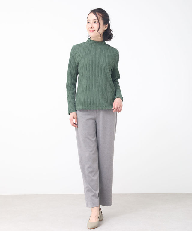 ケーブル柄 ハイネック カットソー