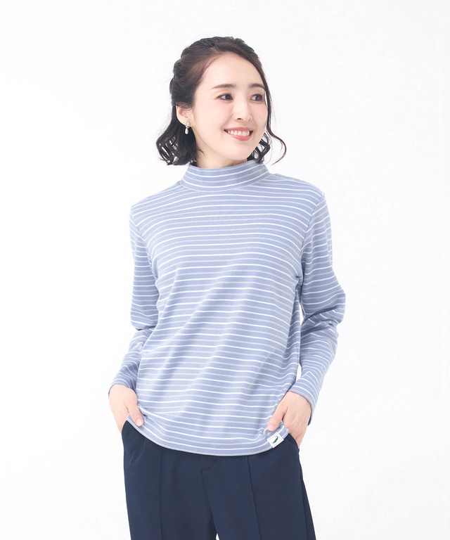 ボーダー ハイネック カットソー【ウガンダ オーガニック コットン】