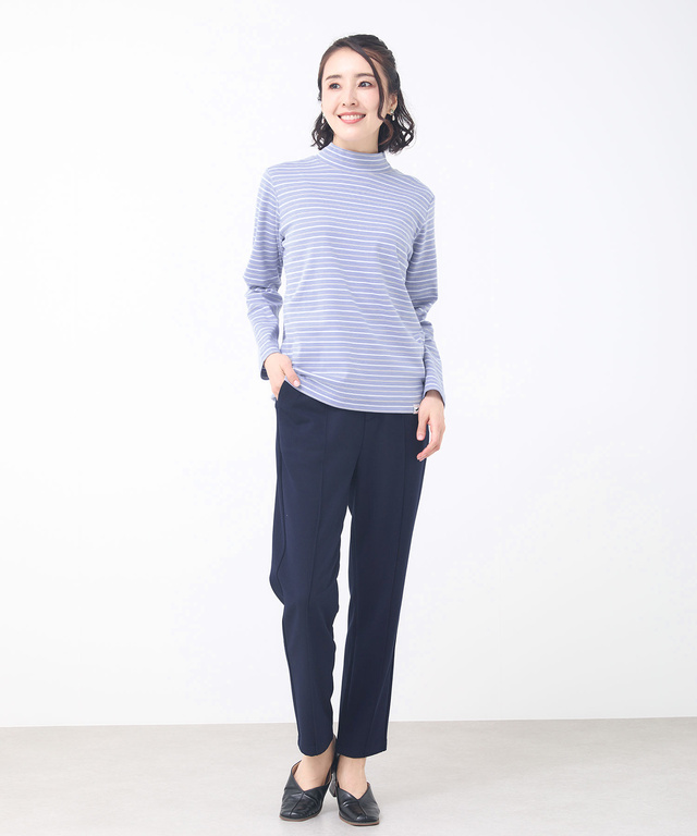 ボーダー ハイネック カットソー【ウガンダ オーガニック コットン】