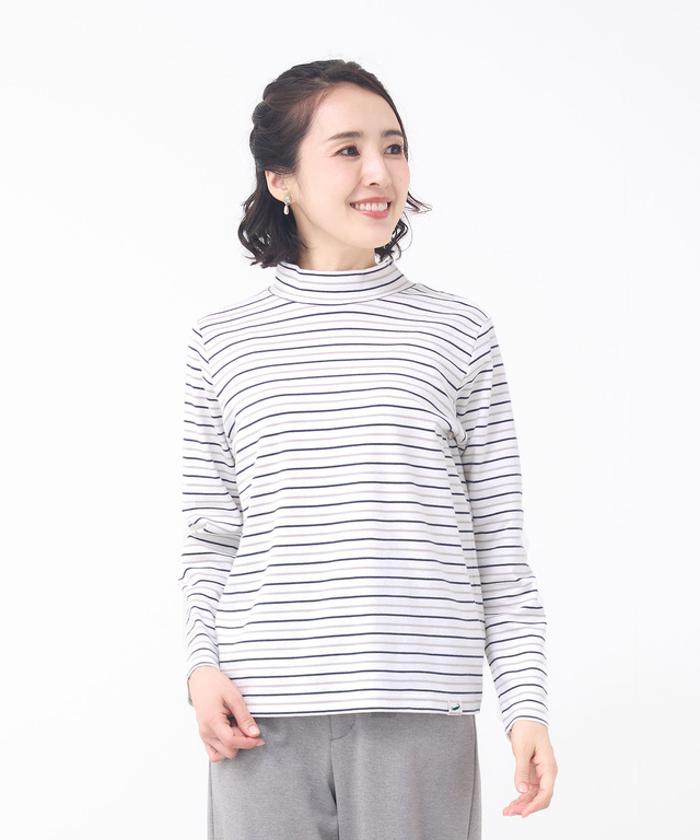 ボーダー ハイネック カットソー【ウガンダ オーガニック コットン】