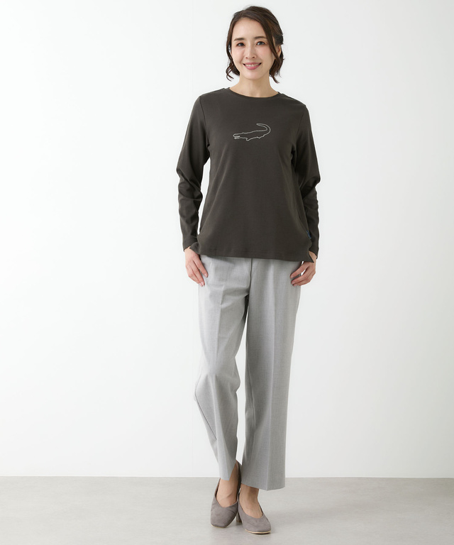 クロコモチーフ チェーンステッチ風 プリントTシャツ