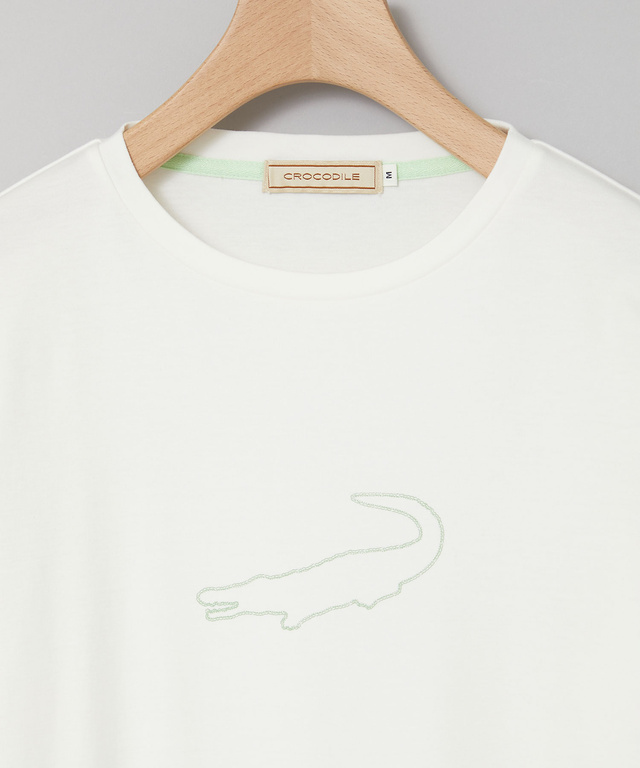 クロコモチーフ チェーンステッチ風 プリントTシャツ