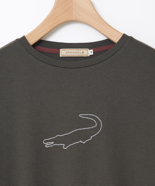 クロコモチーフ チェーンステッチ風 プリントTシャツ