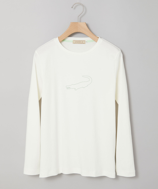 クロコモチーフ チェーンステッチ風 プリントTシャツ