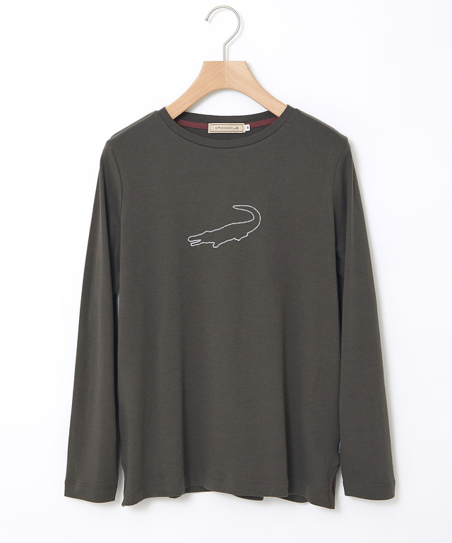 クロコモチーフ チェーンステッチ風 プリントTシャツ