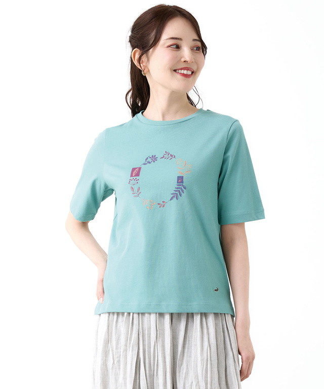 フラワーリース プリント Tシャツ