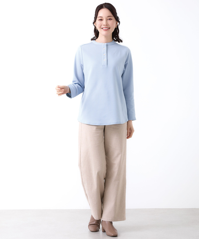 ストライプ ヘンリーネック チュニック