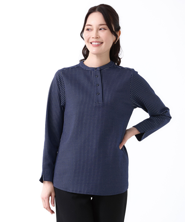 ストライプ ヘンリーネック チュニック