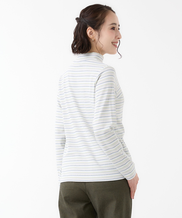 マルチボーダー スムース ハイネックカットソー