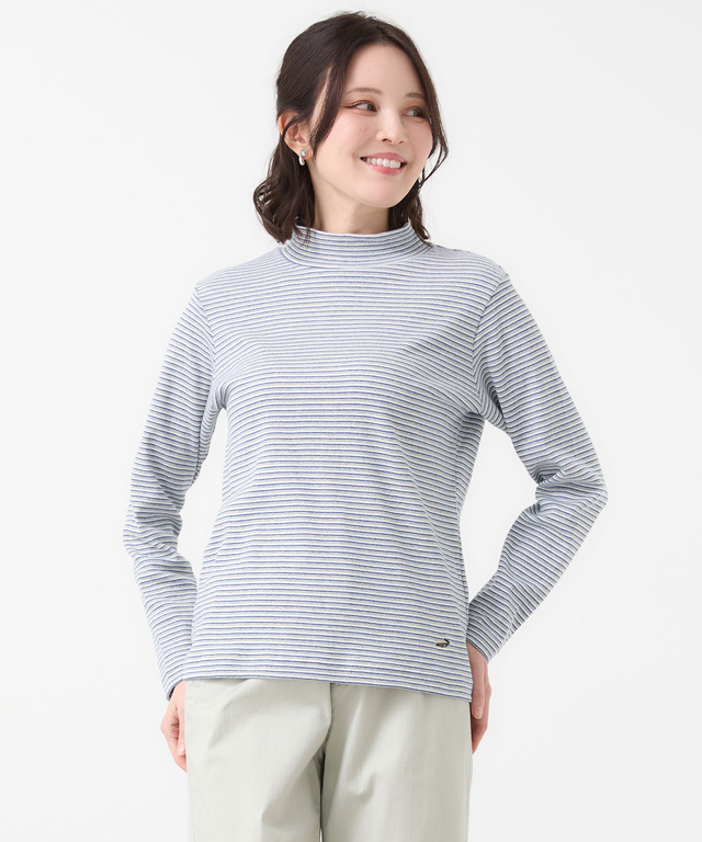 リブボーダー ハイネック カットソー