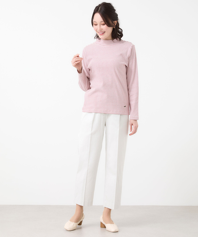 リブボーダー ハイネック カットソー