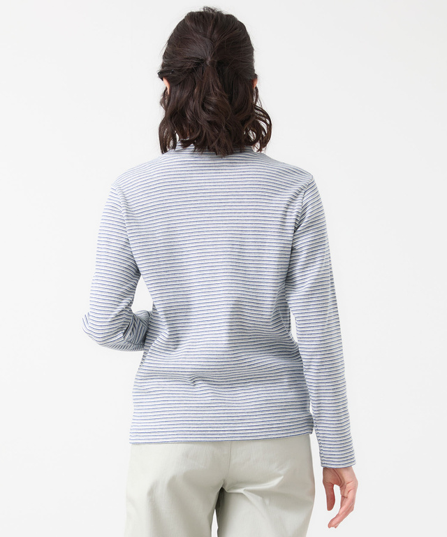 リブボーダー ハイネック カットソー