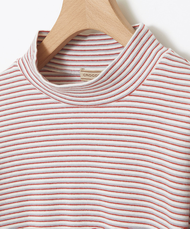 リブボーダー ハイネック カットソー