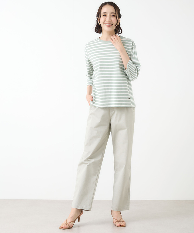 ボーダー 切り替え 七分袖Tシャツ