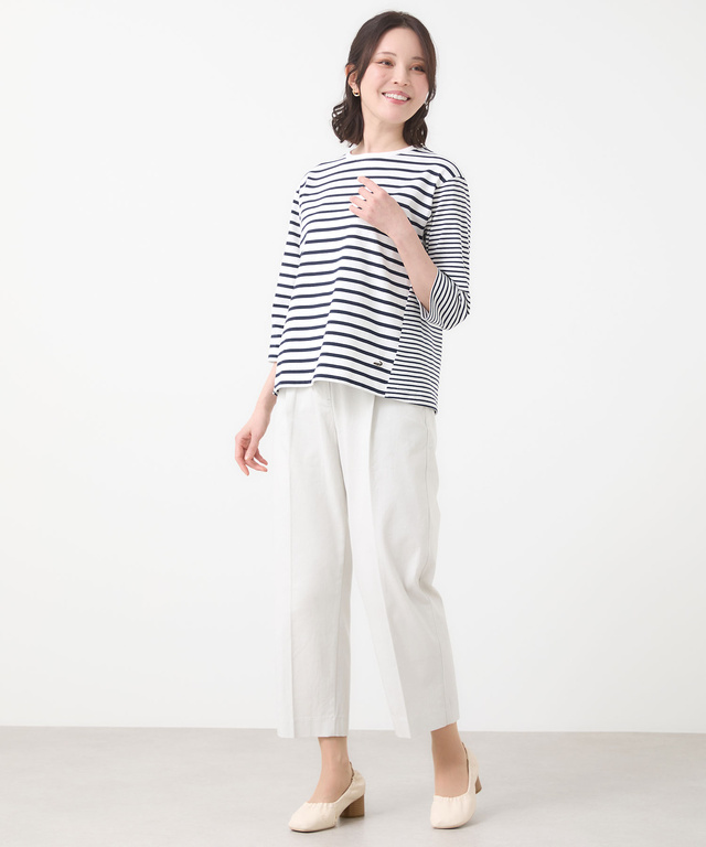 ボーダー 切り替え 七分袖Tシャツ