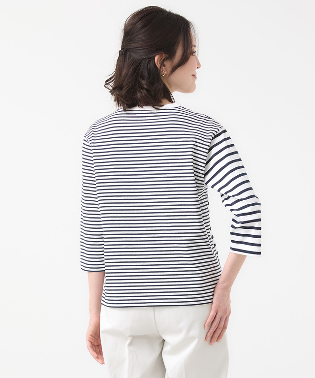 ボーダー 切り替え 七分袖Tシャツ