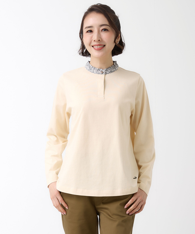 小花柄 フリル襟 プルオーバー