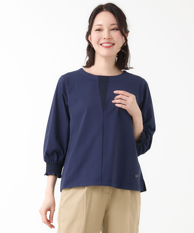 スモッキング刺繍 七分袖 カットソー