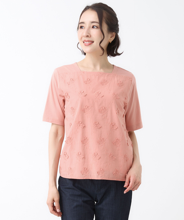 花柄刺繍 ドッキング プルオーバー